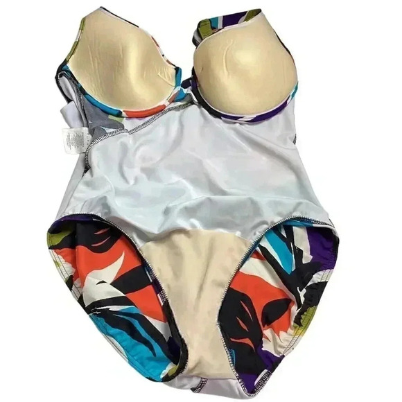 Miraclesuit Womens 14 Tropical Floral Swimsuit White Multicolor Padded Ruched - Picture 5 of 8